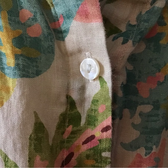 Women’s Spartina 449 Jori Linen Shirt Sugar Mill Damask Ruffle Collar Small - Picture 9 of 12